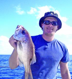 Ash with the 40cm snapper he caught on a running ball sinker rig.